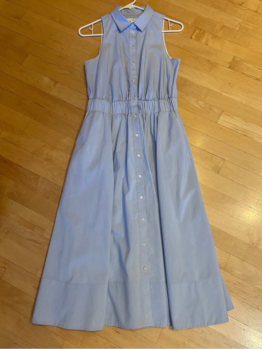 1901 Sleeveless Button-Front Light Blue Midi Shirt Dress Lined Skirt size 6